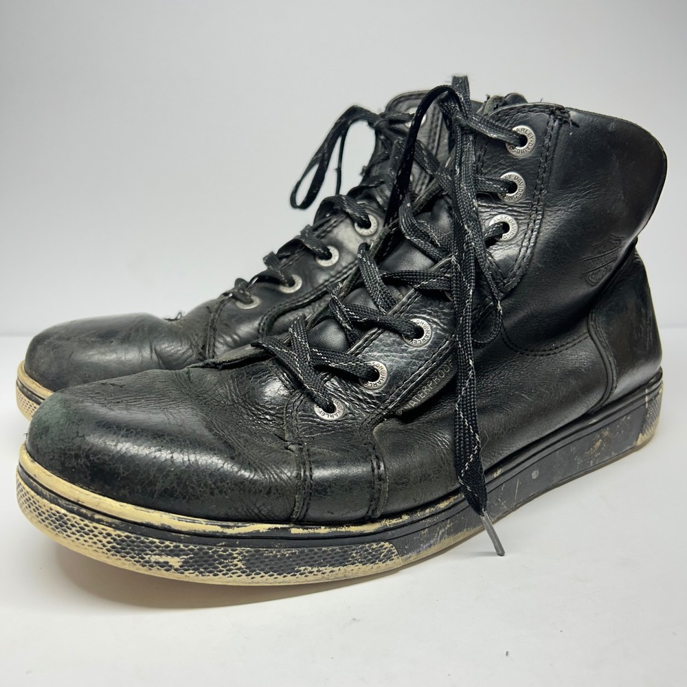 Harley-Davidson Men 10.5 Black Leather Waterproof High Top Biker Sneakers D96165